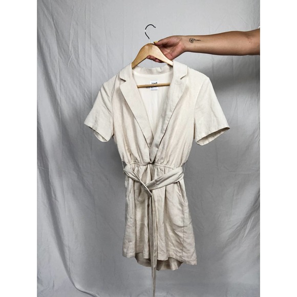 PRINCESS POLLY | Women's Size 4 Cream Beige Turin Collared Wrap Romper Pockets - Picture 2 of 9